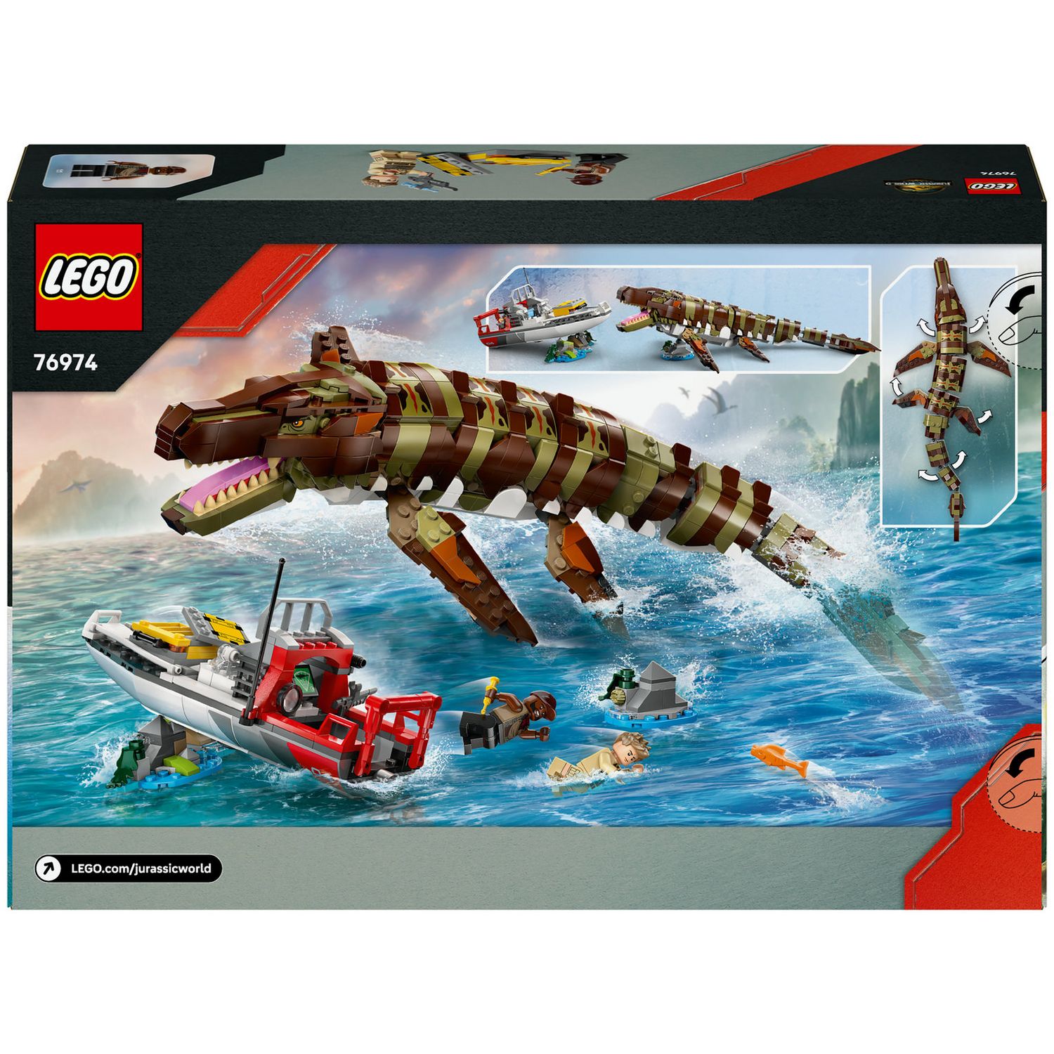 LEGO Jurassic World Mosasaurus Boat Mission toy set, UK version