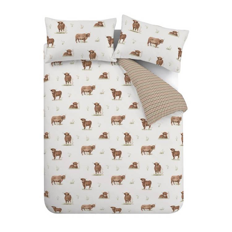 Catherine Lansfield Highland Cow reversible bedding set single, imported from the UK