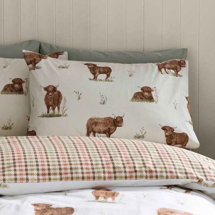Catherine Lansfield Highland Cow reversible bedding set single, imported from the UK