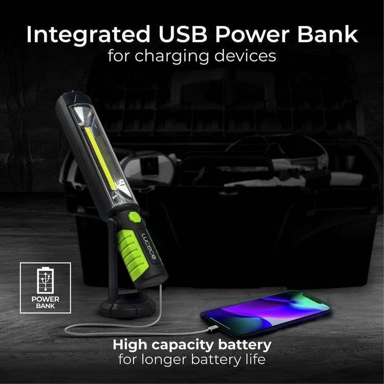 Luceco LED rechargeable torch with power bank, imported from the UK