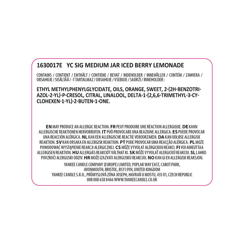 Yankee Candle Iced Berry Lemonade medium jar 368g (British brand)