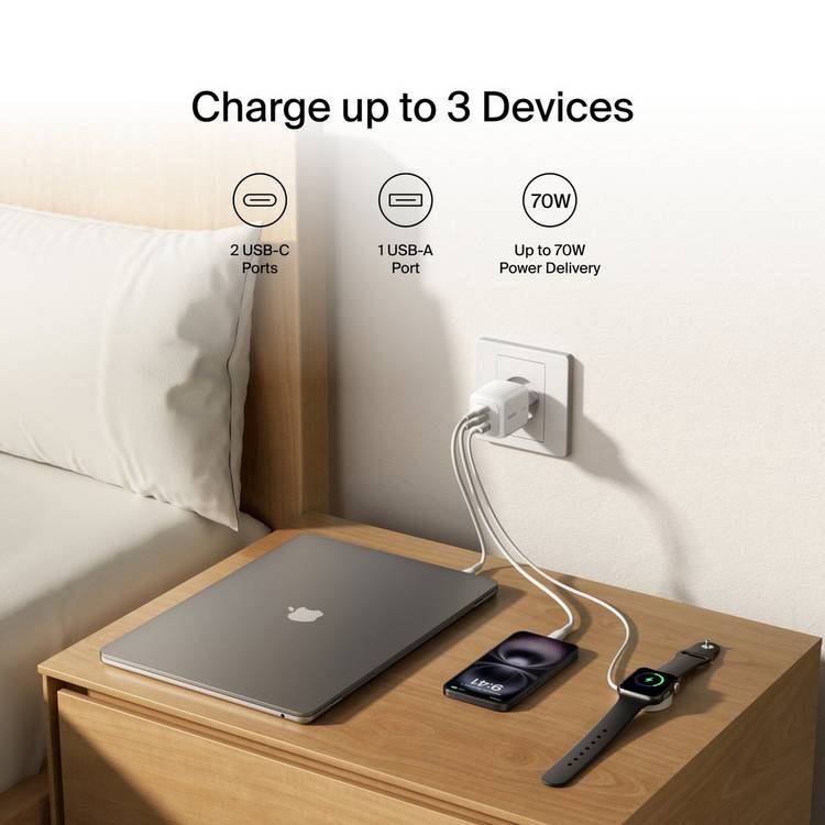 Belkin wall charger dual USB-C and A 70W, UK version