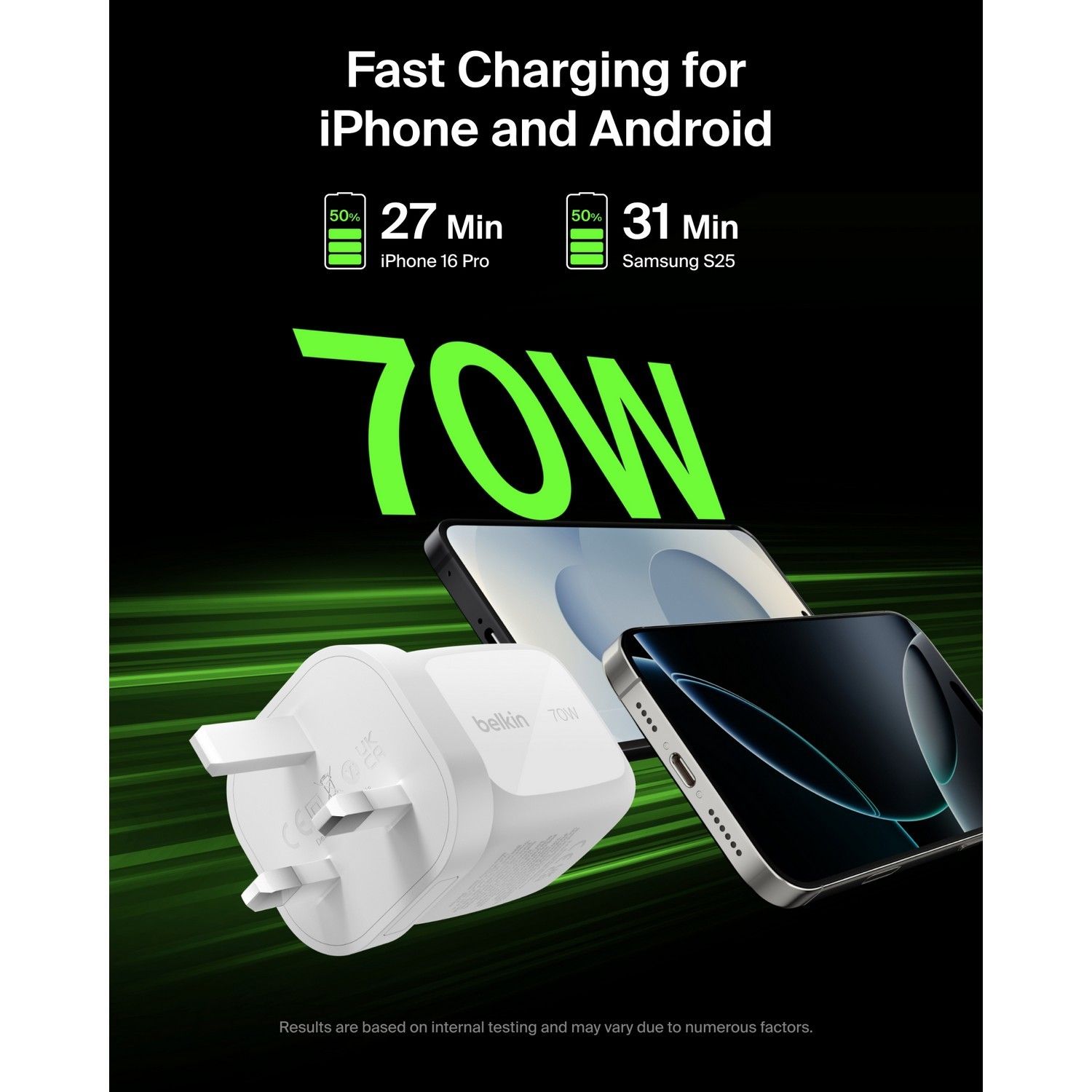 Belkin wall charger dual USB-C and A 70W, UK version