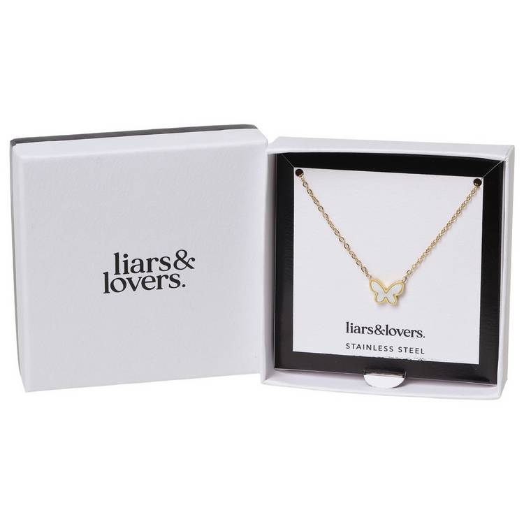 Liars & Lovers gold tone butterfly necklace 46cm, UK version