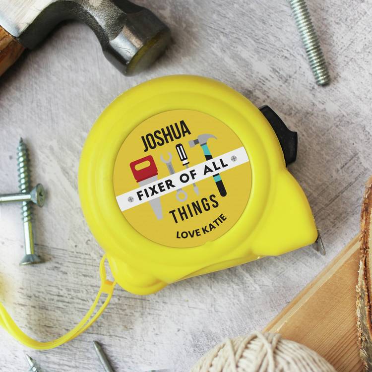 Personalised tape measure with custom name and message (British brand)