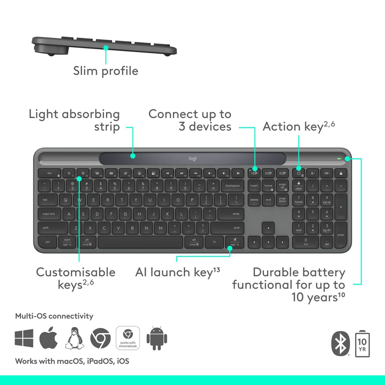 Logitech Signature Slim Solar+ wireless keyboard Graphite, imported from the UK