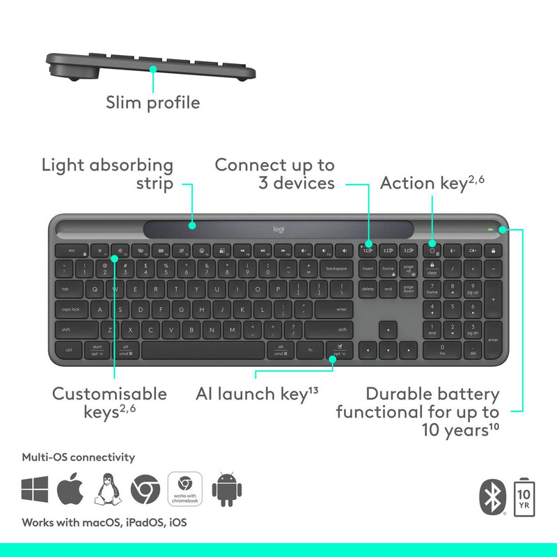 Logitech Signature Slim Solar+ wireless keyboard Graphite, imported from the UK