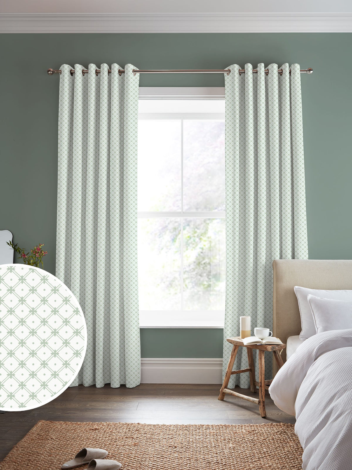 Laura Ashley Sage Wickerwork made to measure curtains - British product