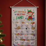 Personalised message ELF advent calendar with 24 fabric pockets - British product