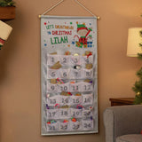 Personalised message ELF advent calendar with 24 fabric pockets - British product
