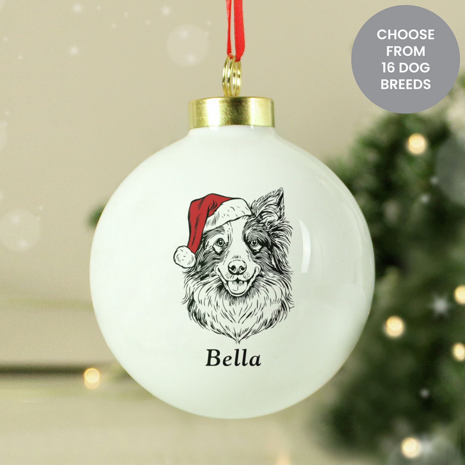 Personalised dog breed stoneware bauble 6cm (British brand)