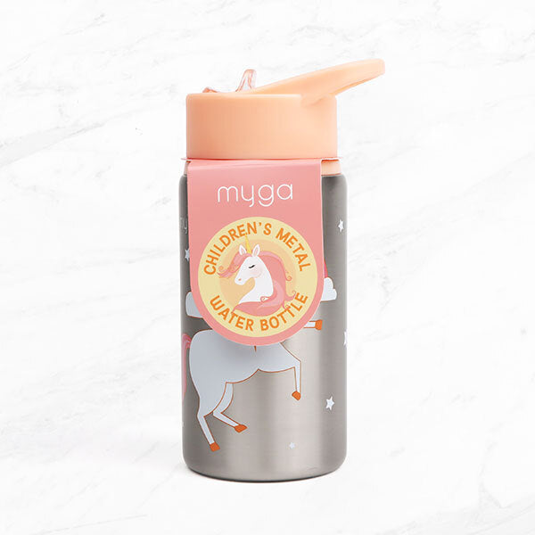 Myga children's unicorn metal water bottle, imported from the UK