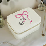 Personalised bow travel jewellery box with message engraving - British product