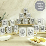 Personalised dog breed mug with name and message 325ml, UK version