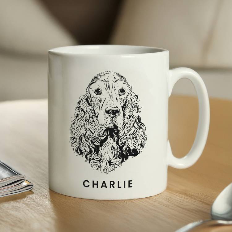Personalised dog breed mug with name and message 325ml, UK version