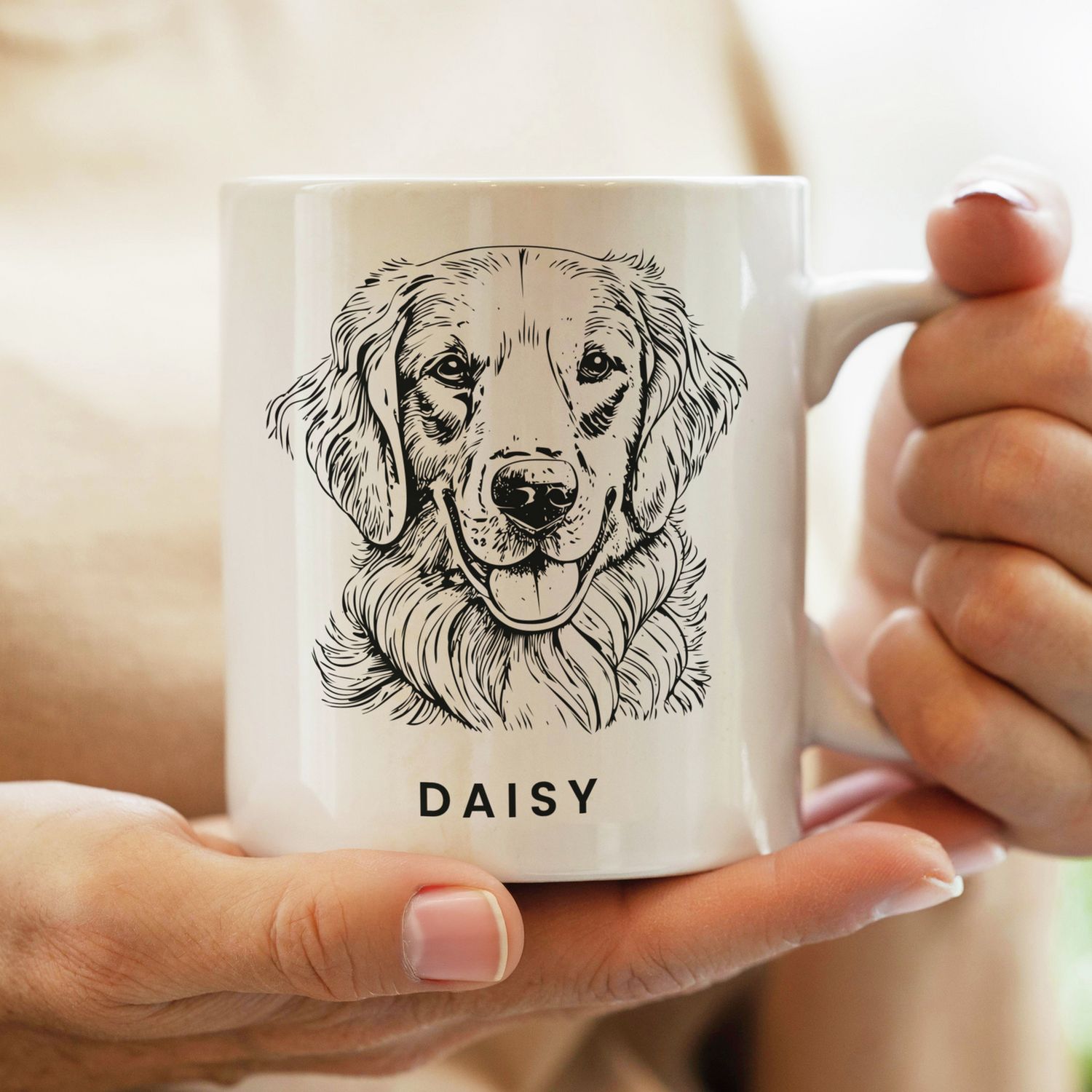 Personalised dog breed mug with name and message 325ml, UK version