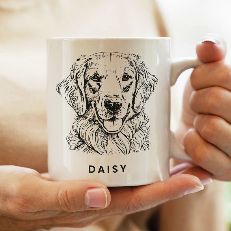 Personalised dog breed mug with name and message 325ml, UK version