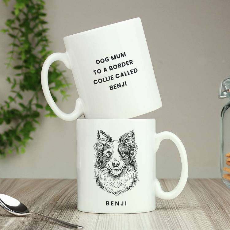 Personalised dog breed mug with name and message 325ml, UK version