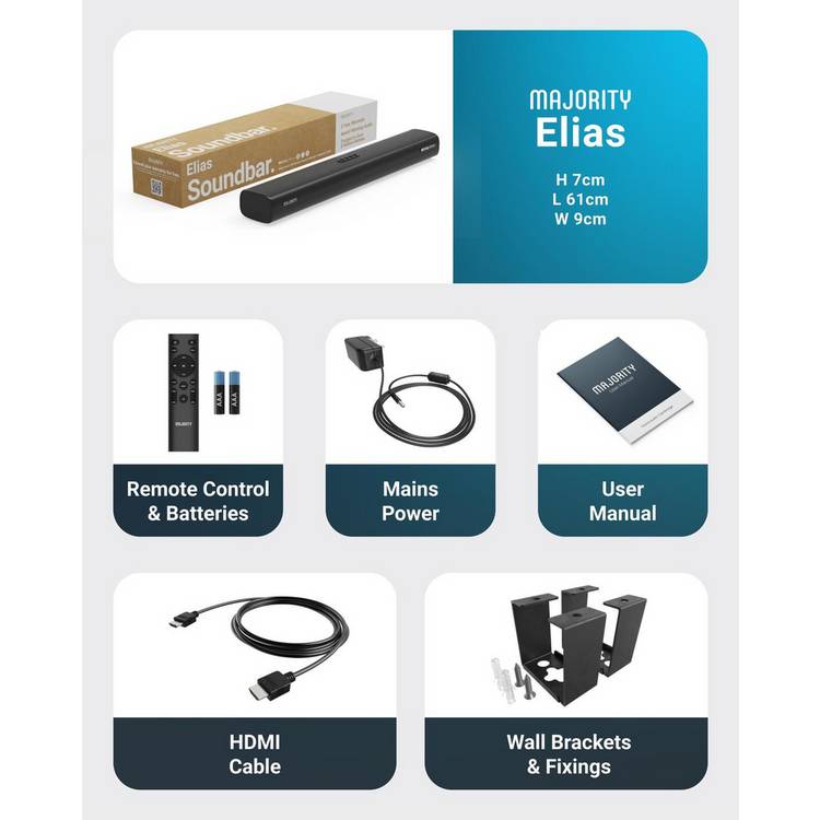 Majority Elias 2.0.2Ch soundbar 61cm, imported from the UK
