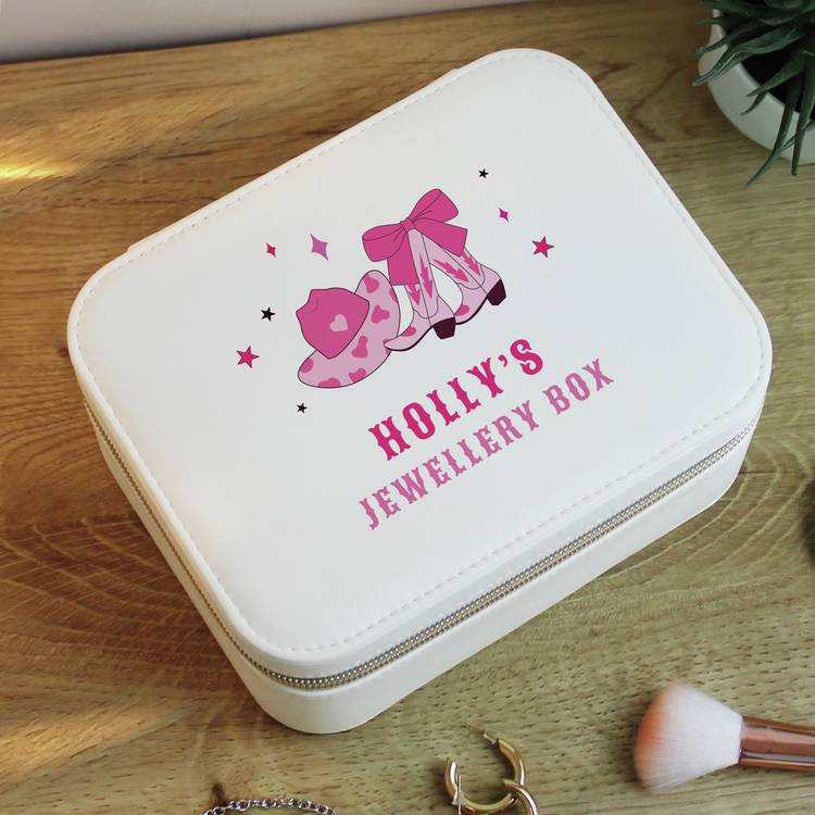 Cowgirl travel jewellery box personalised with name British product