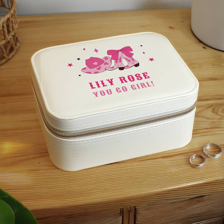 Cowgirl travel jewellery box personalised with name British product