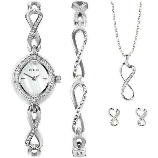 Sekonda ladies watch mother-of-pearl dial stone-set bracelet - British product