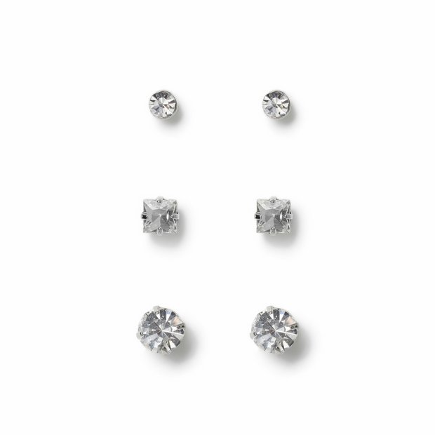 Uncommon Souls crystal stud earrings pack of 3 (British brand)