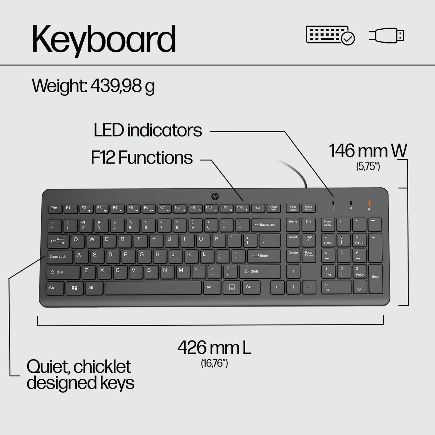 HP 150 wired keyboard and mouse set, imported from the UK