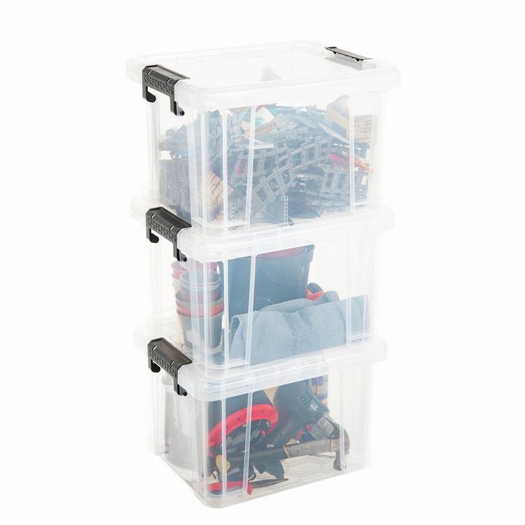 Strata Stackmaster 3 x 35L plastic storage boxes black (British brand)