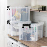 Strata Stackmaster 3 x 35L plastic storage boxes black (British brand)