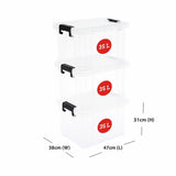 Strata Stackmaster 3 x 35L plastic storage boxes black (British brand)