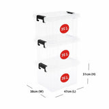 Strata Stackmaster 3 x 35L plastic storage boxes black (British brand)
