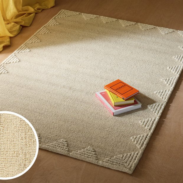 Habitat beige wool rug with diamond border 120x170cm, UK version