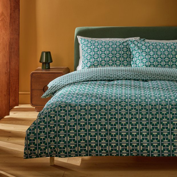 Habitat Geo Box Print Teal bedding set single (British brand)