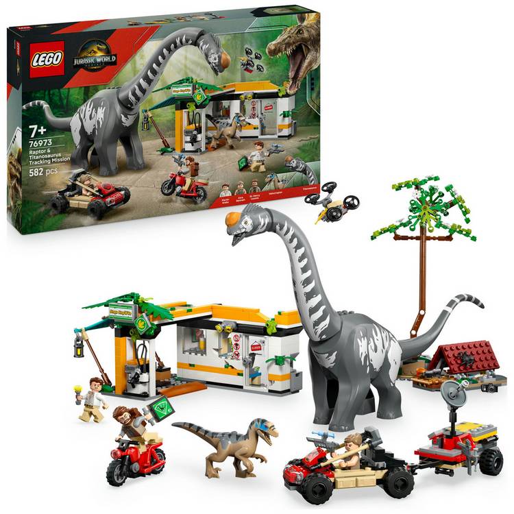 LEGO building toy Jurassic World Raptor and Titanosaurus Mission 582 pieces - British product