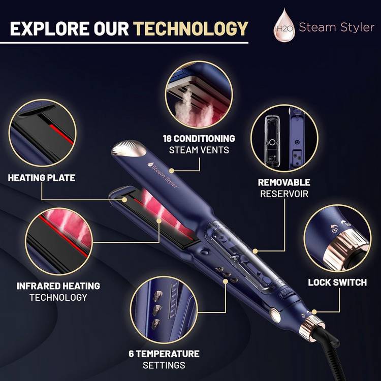 H2O Steam Styler Slim 2-in-1 hair straightener and curler, UK version