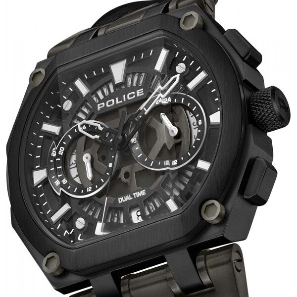 Police men's black shield watch with leather strap, UK version