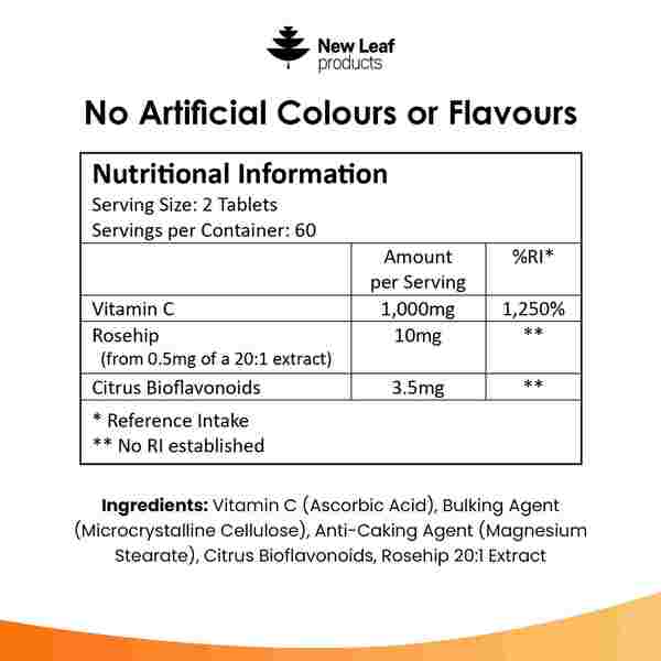 New Leaf Vitamin C tablets 1000mg 120 count, UK version