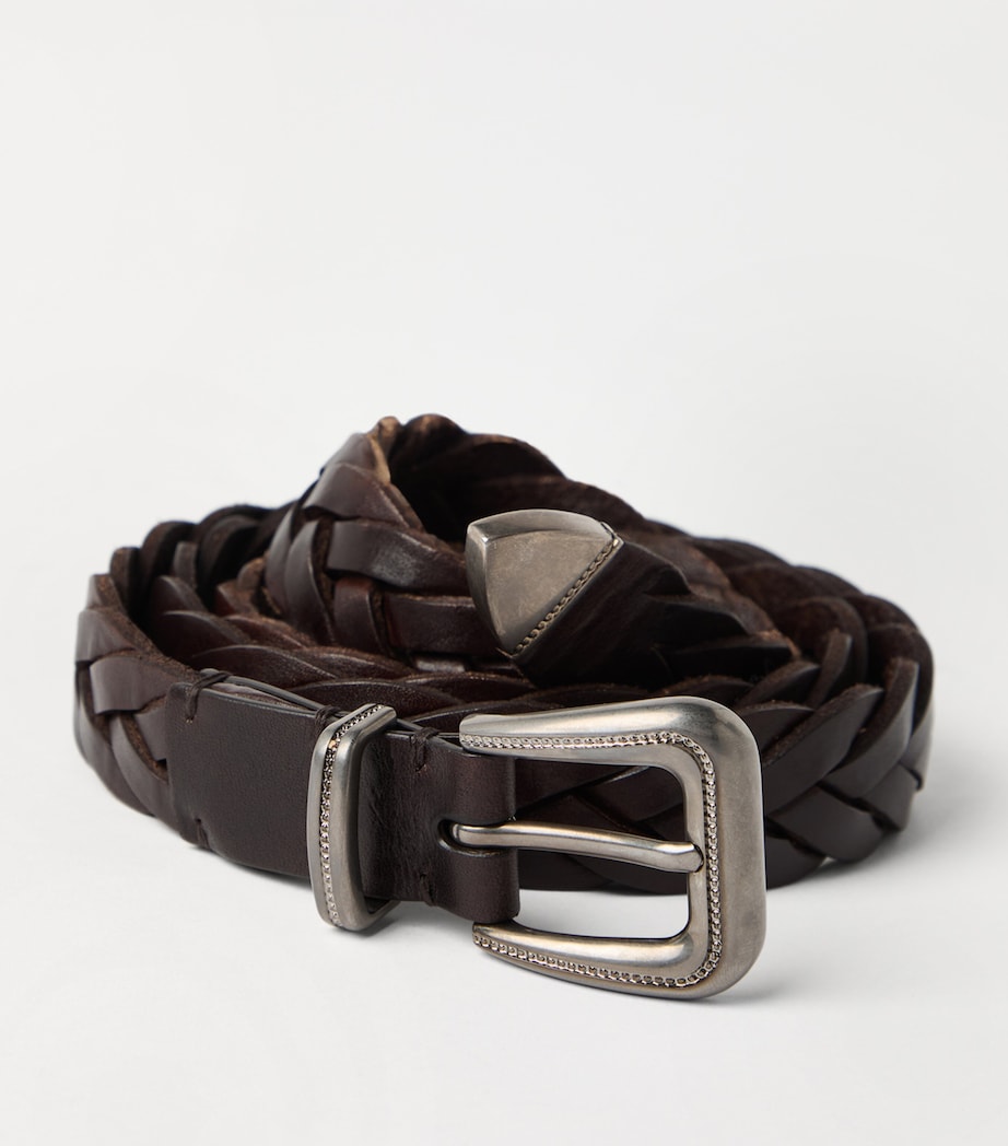 Brunello Cucinelli braided calf leather belt with silver buckle (British brand)