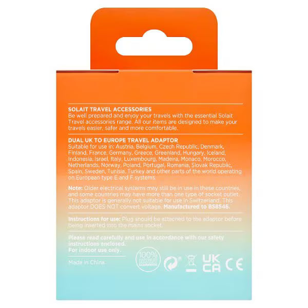 Solait dual travel power adapter UK EU plug converter (British brand)