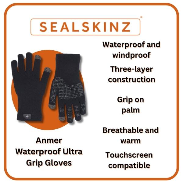 Sealskinz ultra grip knitted gloves with Merino wool lining (British brand)