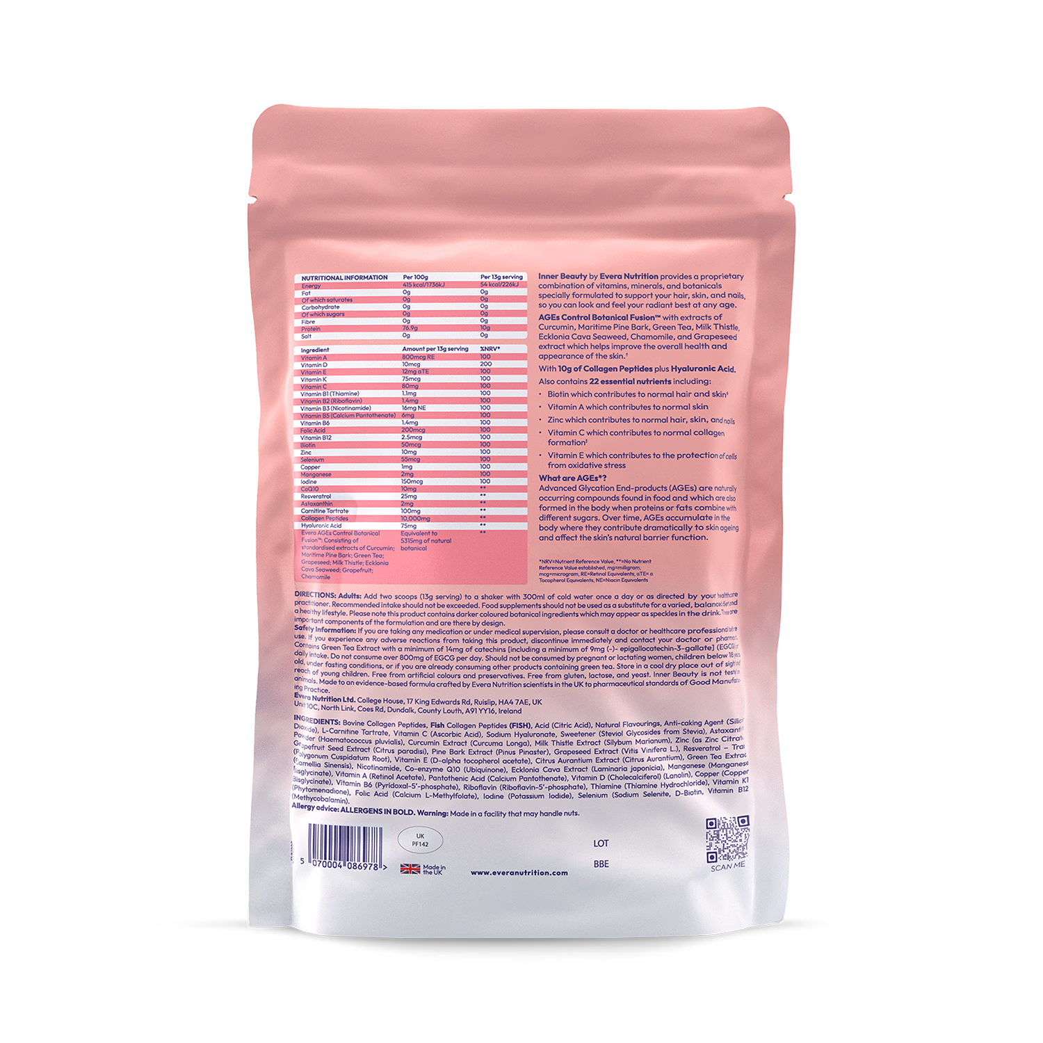 Evera Nutrition Inner Beauty supplement 364g, UK version