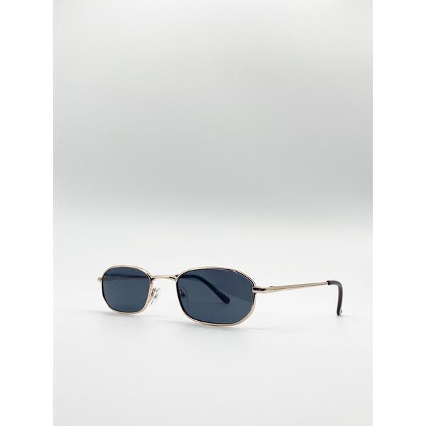 SVNX slim metal frame rectangle sunglasses with gold frame and smoke lenses, UK version