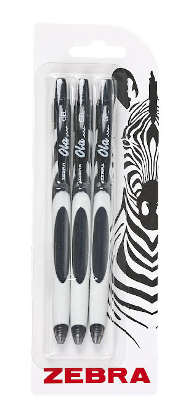 Zebra Ola Black Gel Pens 3pk