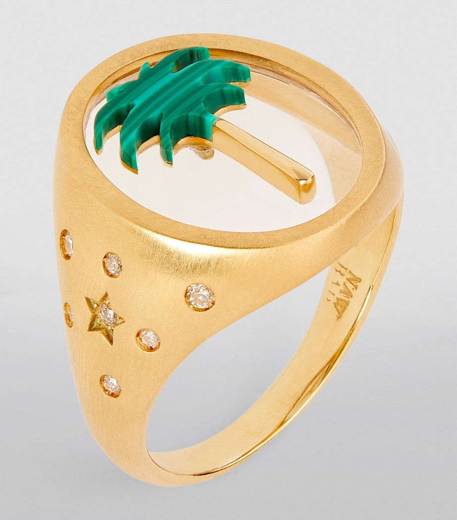 L'Atelier Nawbar biladi palm ring with diamonds and malachite, UK version