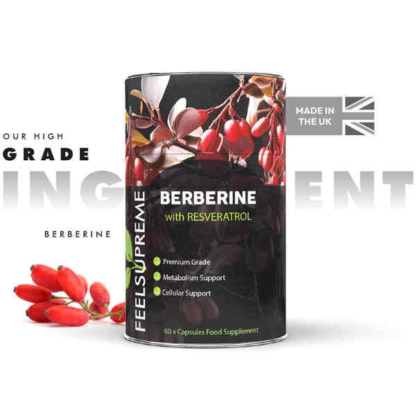 Feel Supreme Berberine Resveratrol supplement 60 capsules, imported from the UK