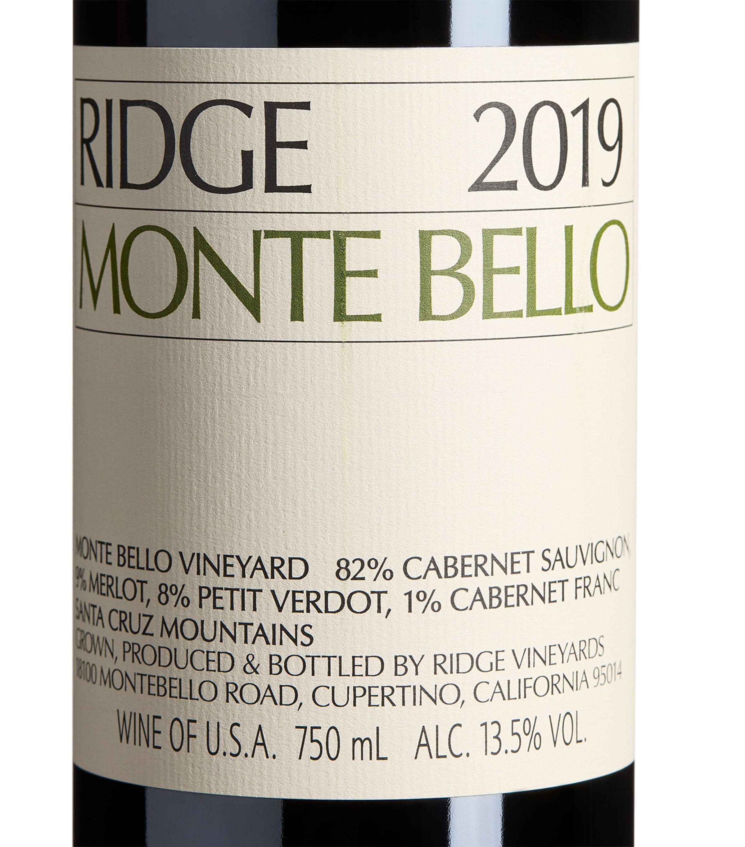Ridge Monte Bello Cabernet Sauvignon 2019 red wine 75cl, imported from the UK