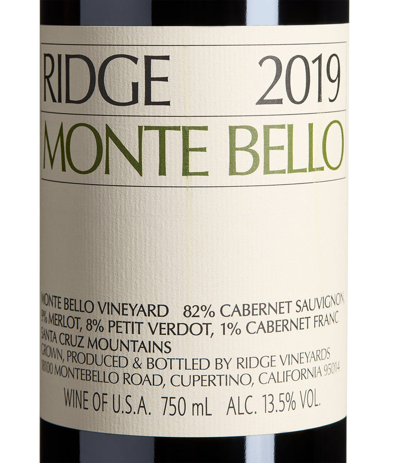 Ridge Monte Bello Cabernet Sauvignon 2019 red wine 75cl, imported from the UK