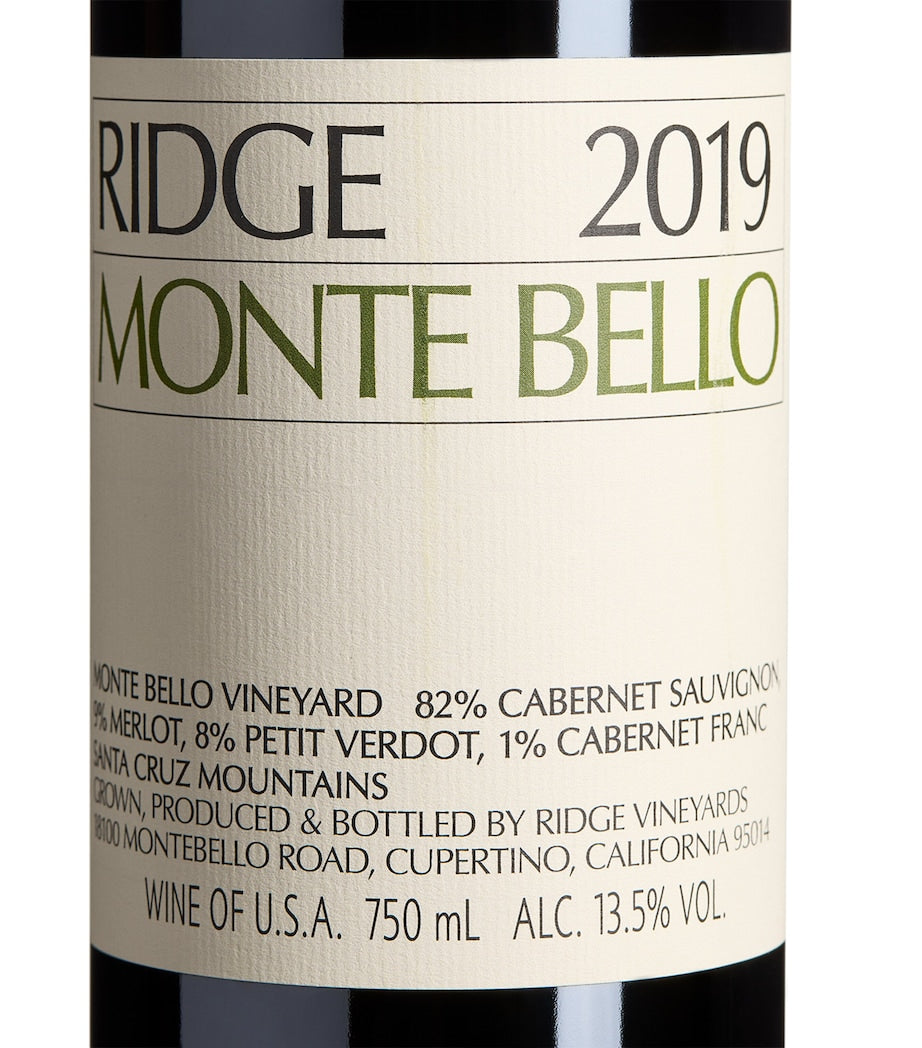 Ridge Monte Bello Cabernet Sauvignon 2019 red wine 75cl, imported from the UK