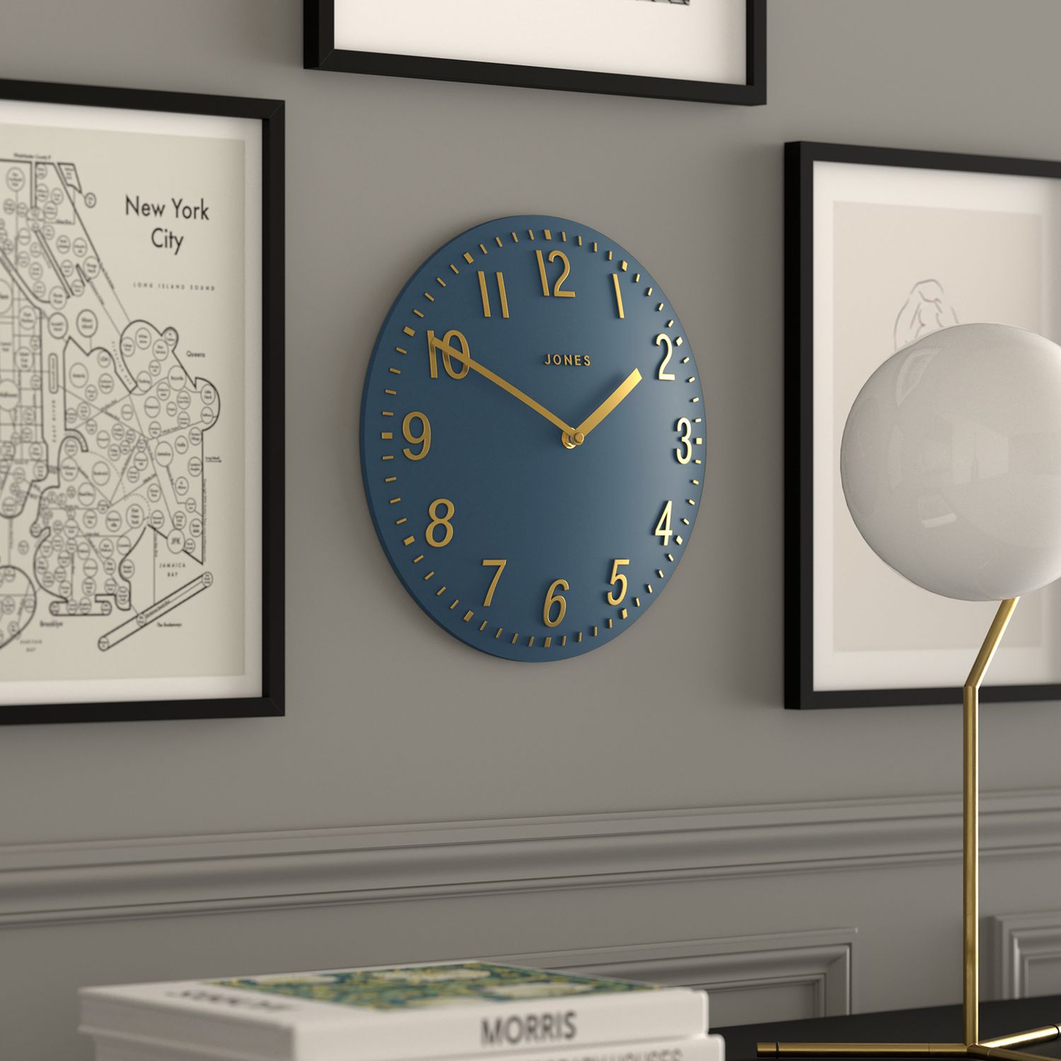 Jones Clocks navy blue wall clock 30cm, UK version